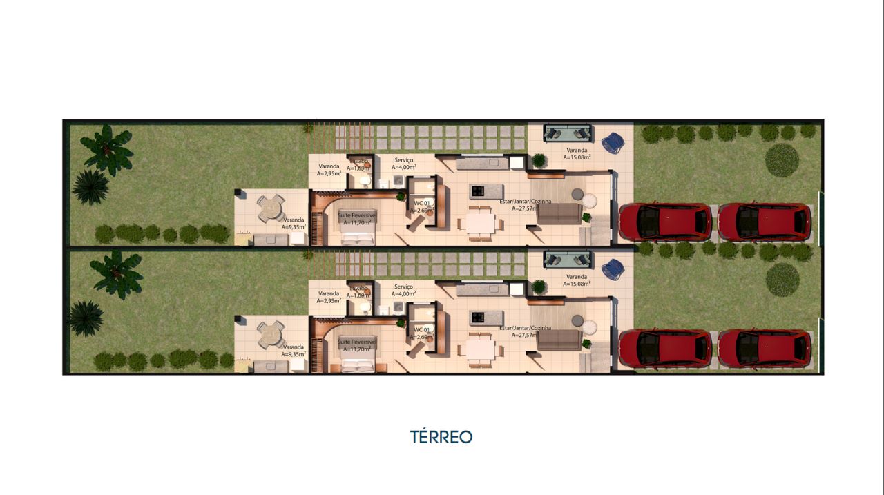 Planta - Cristal Ville Residence - Casas duplex com 03 suítes no Eusébio - Cesar Augusto Imóveis