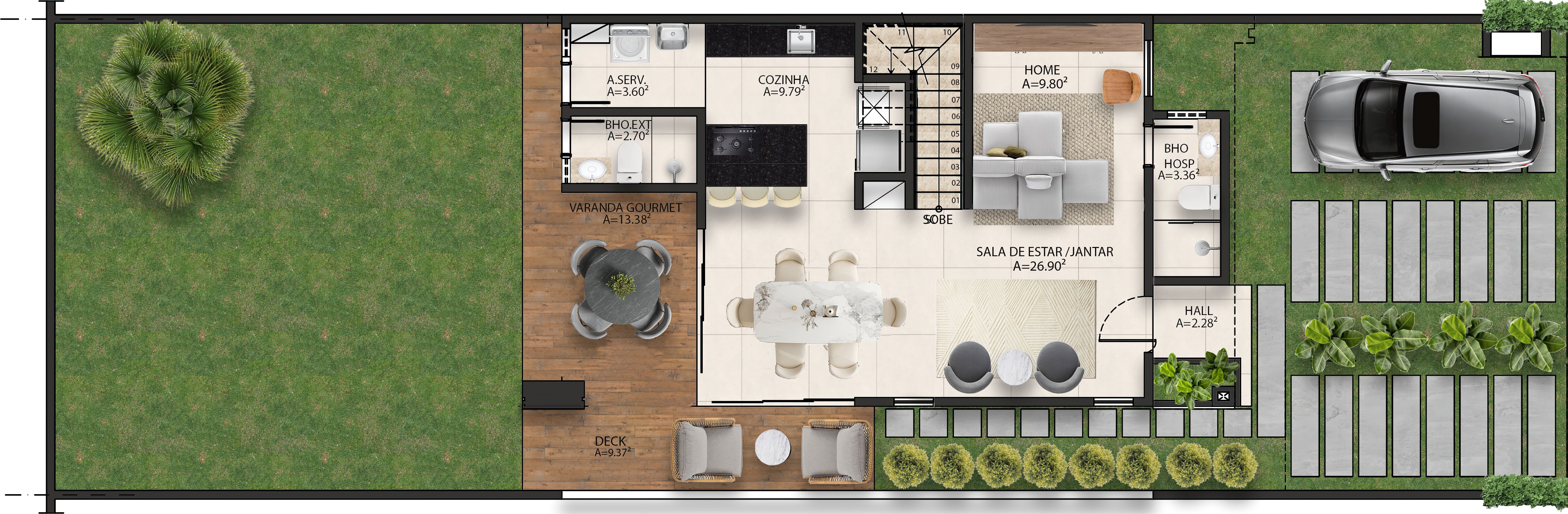 Planta - Contemporâneo Eusébio Green House: Seu Novo Lar em Perfeita Harmonia com a Natureza - Cesar Augusto Imóveis