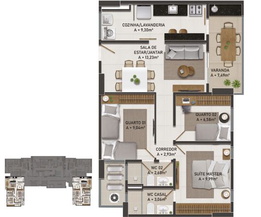 Planta - Madri Residence - Condominio de apartamentos no Centro do Eusébio - Cesar Augusto Imóveis