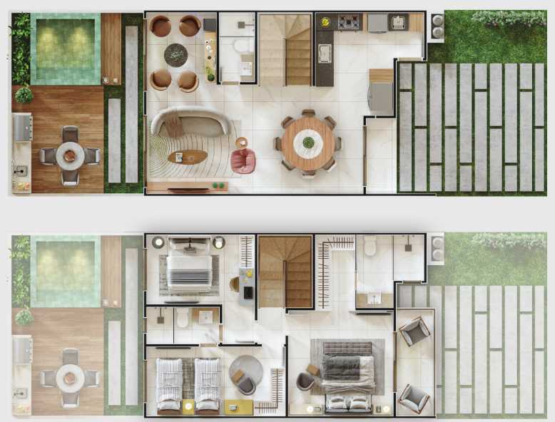 Planta - Maximino Residence: casas duplex à venda no José de Alencar / Lagoa Redonda – Fortaleza - Cesar Augusto Imóveis